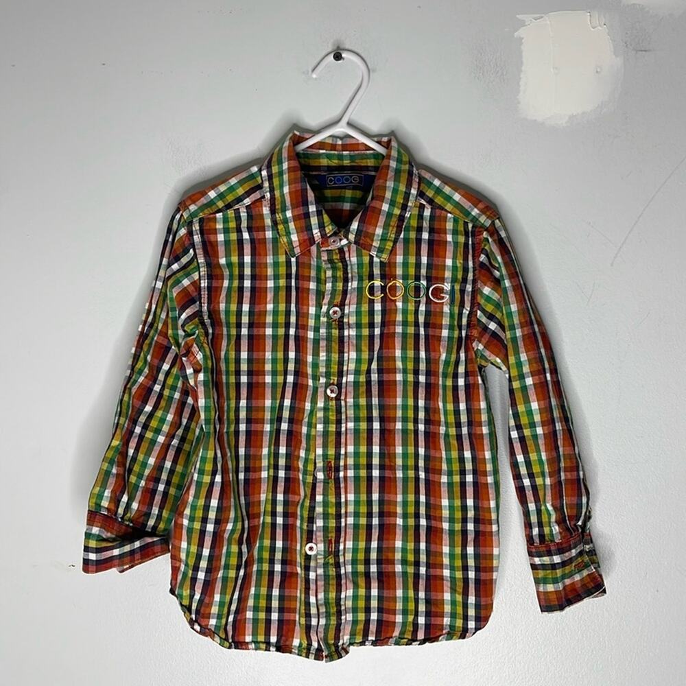 COOGI Plaid Multicolored Embroidered Button Front Cotton Shirt Size 4T